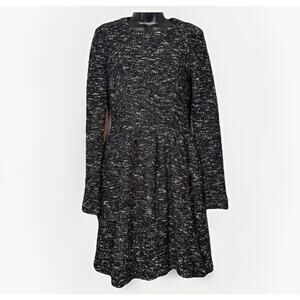 Cue Australia Sz 8 Italian Wool Alpaca Chunky Woven Tweed Black Fit Flare Sleeve